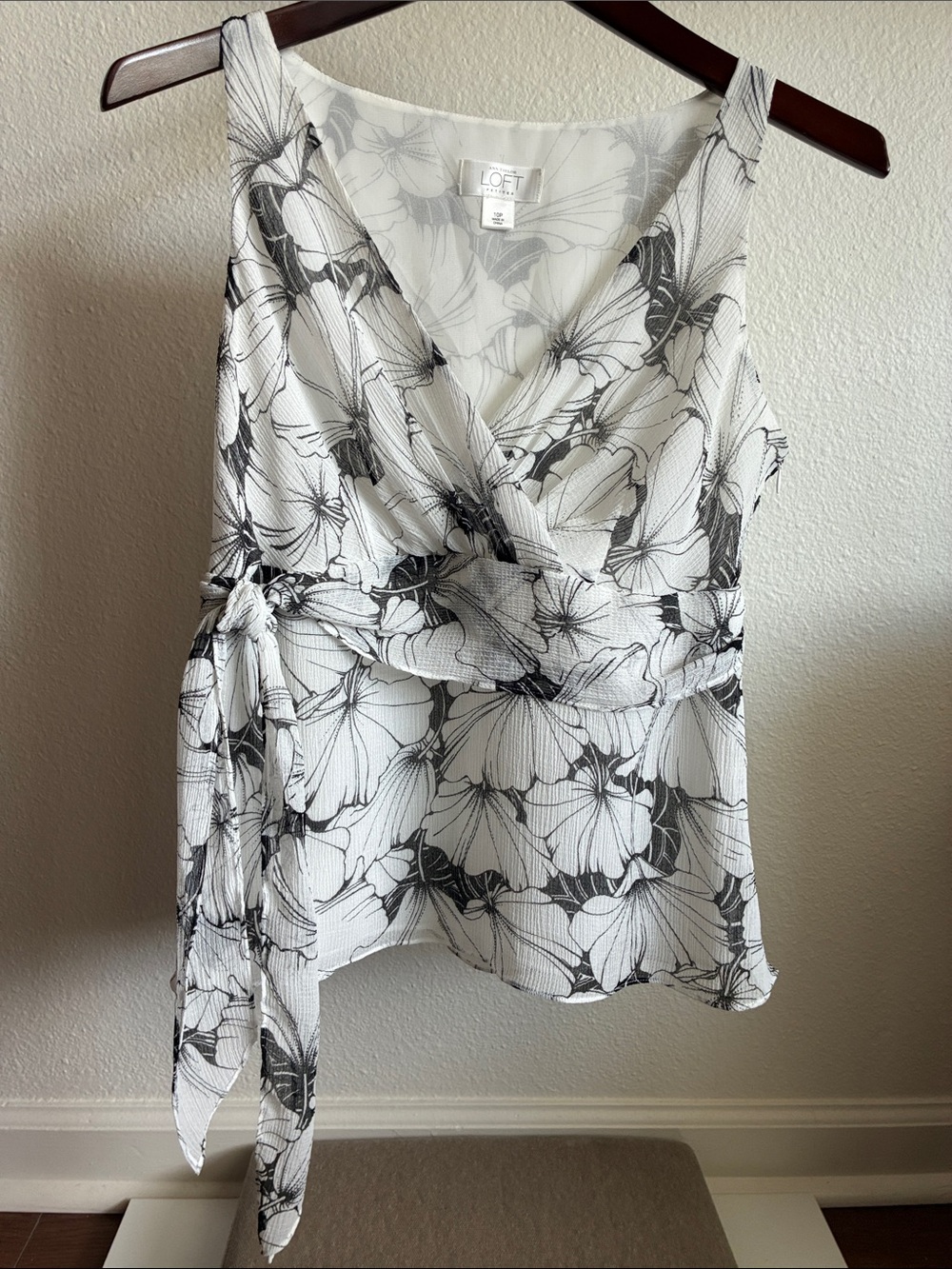 LOFT Black & White Floral Wrap Camisole